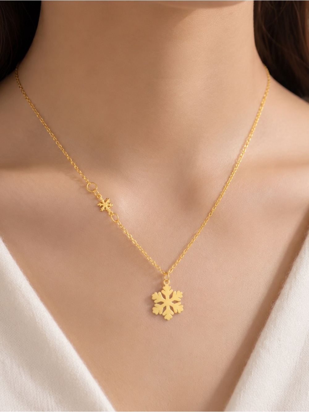 Gold Snowflake Pendant Necklace - Women Jewelry